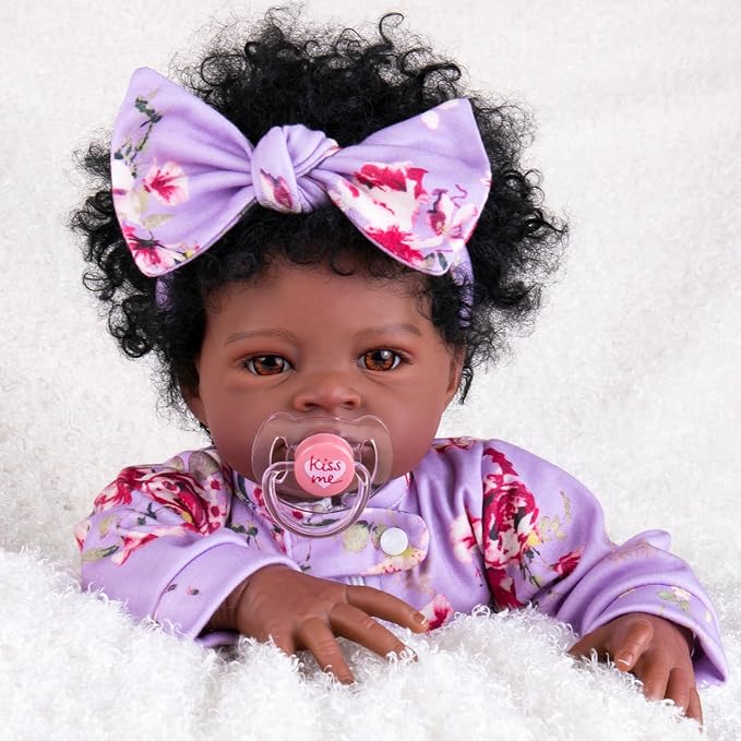 Aori Black Reborn Baby Dolls Girl - Realistic Baby Dolls Black American that Look Real 20 inches, Lifelike Black Baby Doll Soft Vinyl with Weighted Cloth Body, Set for Kids 3+, New-Parents, Elderly