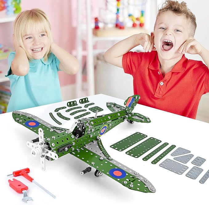Ferthor Fun STEM Building Toys Model Airplane Kits for Boys 8-12,Airplane Model Scale 1:32 Metal Building Kit,Erector Sets Model Planes for Kids 8-12,Best Airplane Gifts for Hurricane Fighter Fans