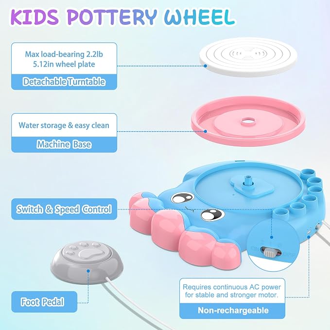 Aujazyble Pottery Wheel for Kids, Complete Pottery DIY Art & Craft Kit Toy, Arts and Crafts for Kids Ages 8-12, Girls Boy Toys Birthday Halloween Christmas Gift for Kid Ages 6 7 8 9 10 11 12+, Blue