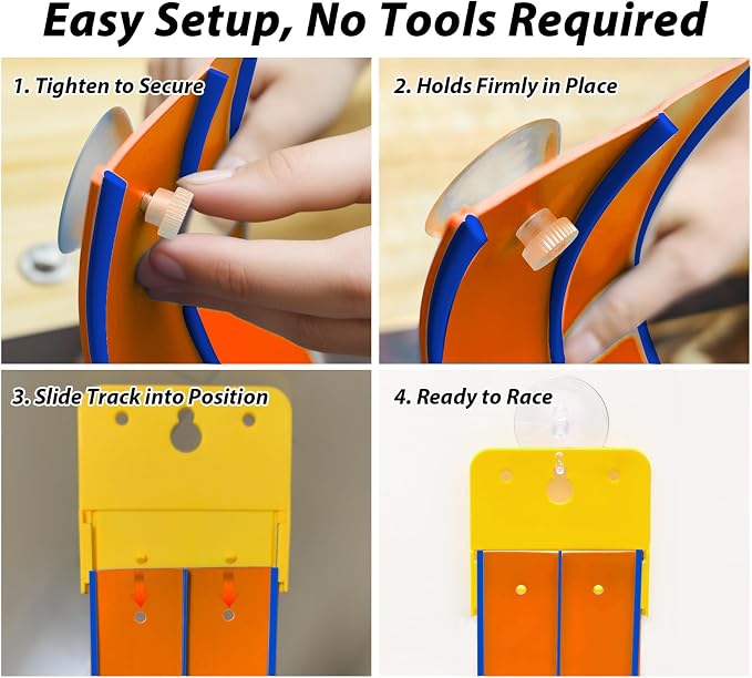 15 Ft Orange Flexible Race Car Track for Kids,Flex Track Starter Set Compatible with Hot Wheels and Diecast 1/64th Cars,Portable Racetrack Roll Up Race Track with 4 Racecars and Suction Cups