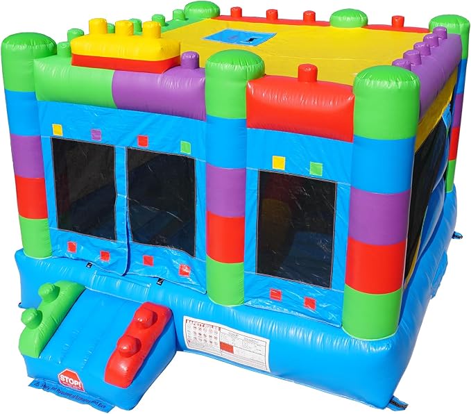 Semi Commercial Bounce House for Big Kids,Built-in Slide,PVC Material,for Backyard Outdoor Party,12.3'Lx 12'Wx 9.4'H (Building Block Ver2 with Blower)