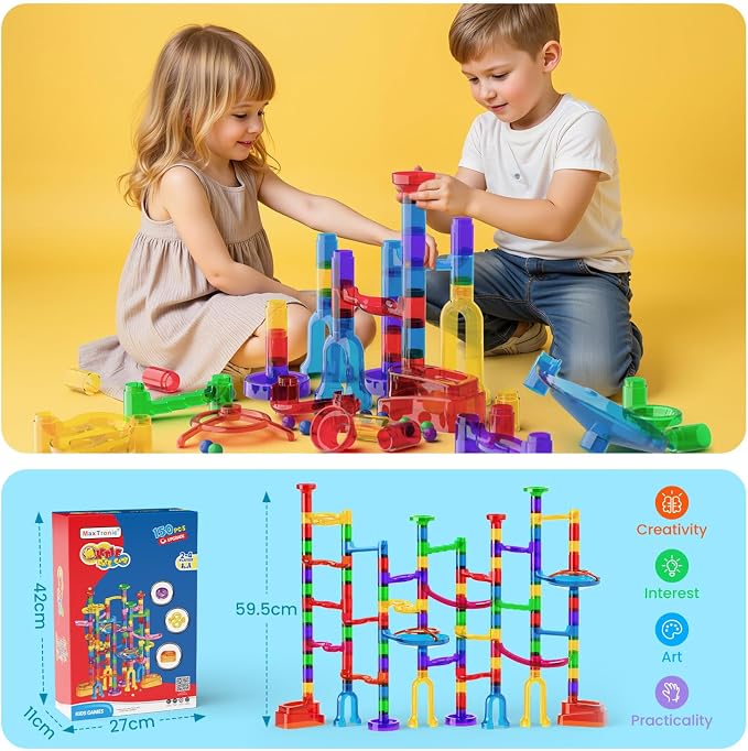 MaxTronic Marble Run, 150 Pcs Marble Maze Race Building Blocks Toy Game & STEM Learning Toys Christmas Birthday Gift for Kids Aged 3-12