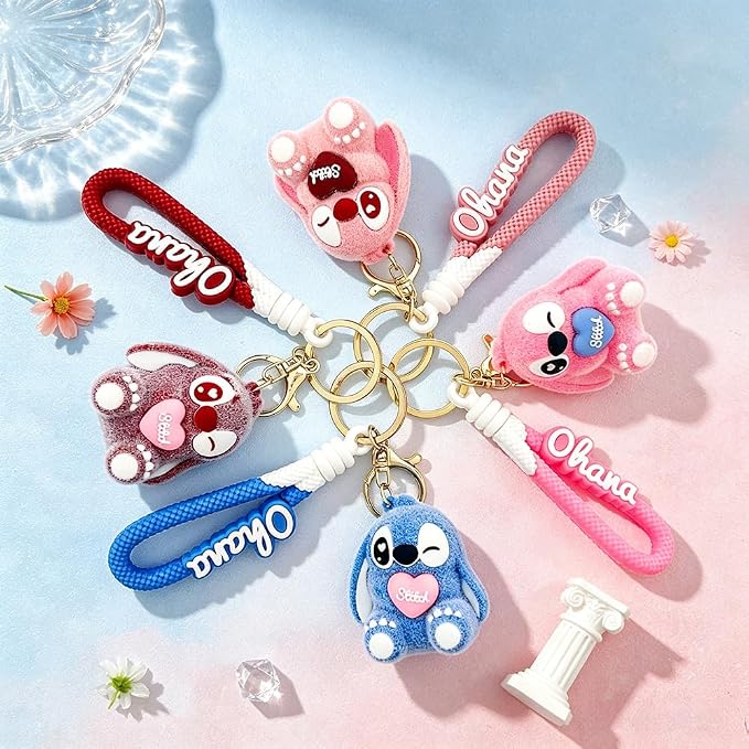 4Pcs Cute Cartoon Keychain Set, Collectible Anime Figure Keyring, Kawaii Pendant Accessory Fun Gift for Men Women