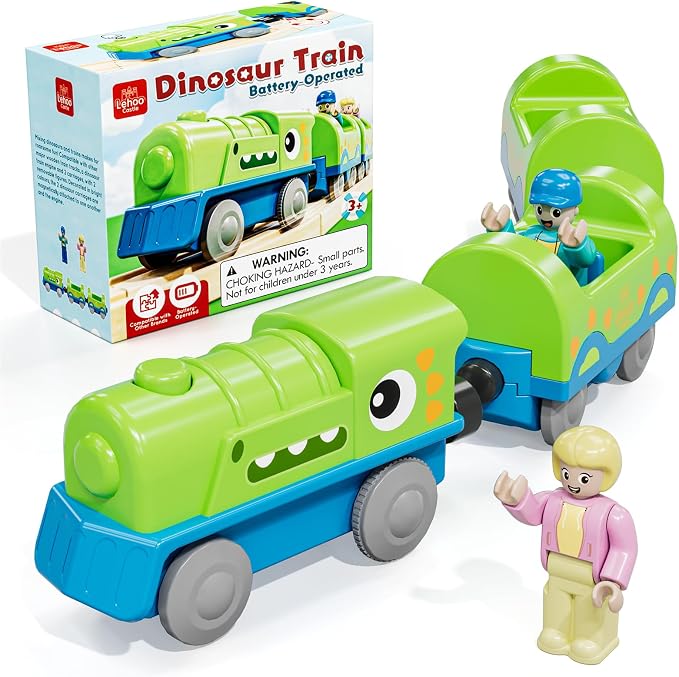 Lehoo Castle Dinosaur Battery Powered Train Toy for Toddlers Ages 3+ | Motorized Train with 2 Figures, Compatible with Thomas, Brio & Melissa & Doug Tracks, Birthday Gift for Kids