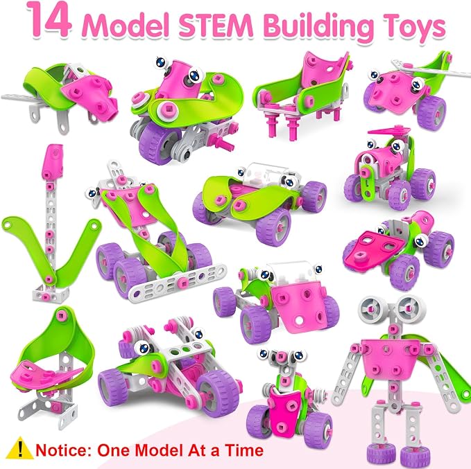 STEM Toys for 4 5 6 7 8+ Year Old Girl Birthday Gifts Pink Educational Building Toys for Kids Ages 4-8 5-7 8-10 Stem Kits Activities Construction Toys for Girls 4-6 6-8 Engineering Creative Games