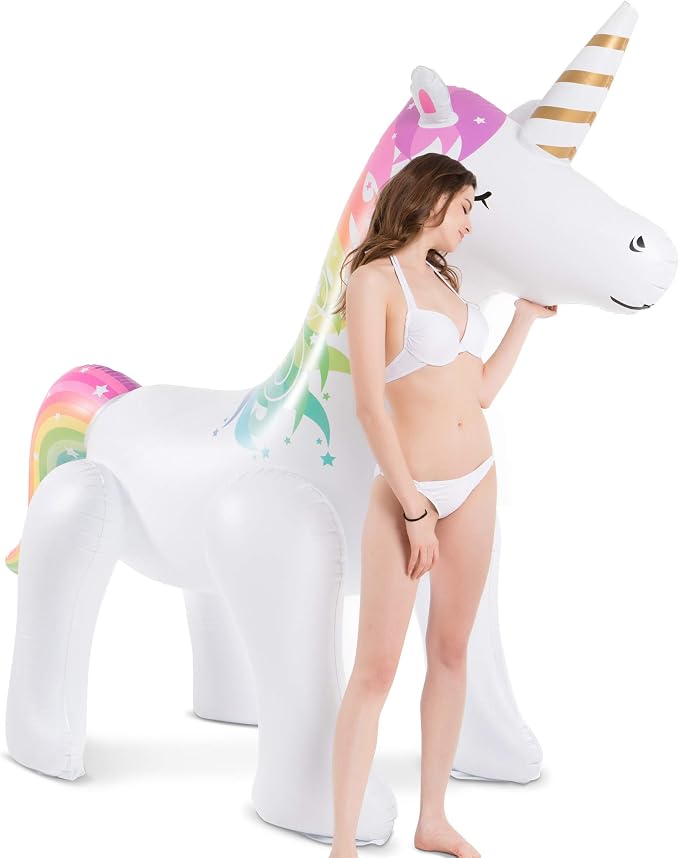 Jasonwell Unicorn Sprinkler Inflatable Water Sprinklers Outdoor Water Toys Inflatable Ginormous Unicorn Toys Yard Sprinkler for Kids (L)