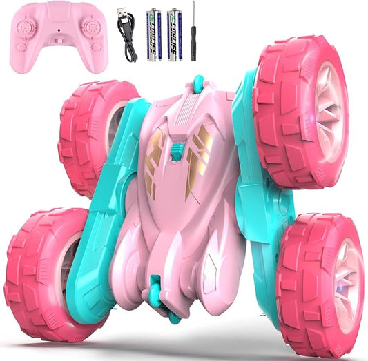 Pink Remote Control Car for Girls，2.4 Ghz Double Sided RC Cars 360° Rotating Remote Control Crawler with USB-C Easy Charging Car Toys for 4 5 6 7 8 9 10 Girls Birthday Gift Grandkids