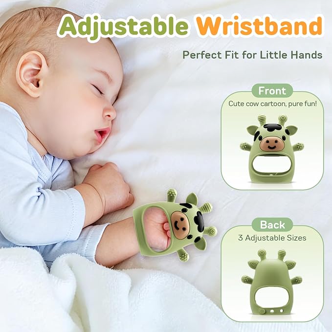 2 Pack Baby Teething Toys 3-6 6-12 Months, Adjustable Anti Dropping Wrist Teething Mittens, Food Grade Silicone Baby Chew Toys for Sucking Needs Teether for Newborns Infants Teething Relief