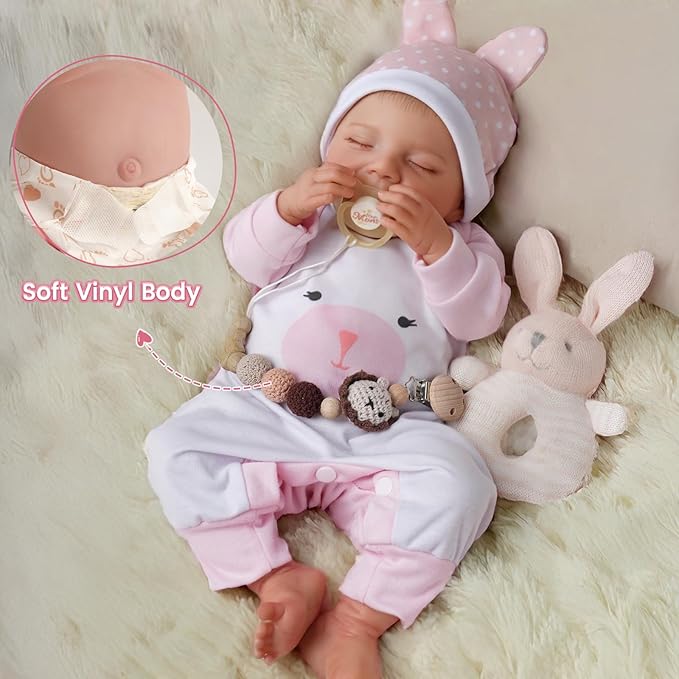 BABESIDE Lifelike Reborn Baby Dolls - 20-Inch Sweet Smile Real Life Realistic-Newborn Full Body Vinyl Sleeping Baby Girl with Toy Accessories Gift Set for Kids Age 3+