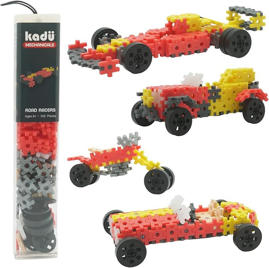 Mechanicals - Road Racers Yellow - 165 Pieces STEM/STEAM Interlocking Connecting Building + Construction Toy, for Open + Imaginative Play Kids Ages 6+