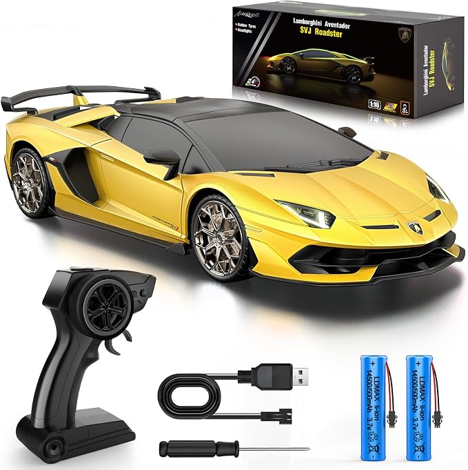 AEROQUEST 1:16 Lamborghini Remote Control Car Pistol Grip Controller | Adjustable Speed,Officially Licensed, Rechargeable, 2.4GHz, With Headlight, 12Km/h, Birthday gift，Toys for ages 4-12