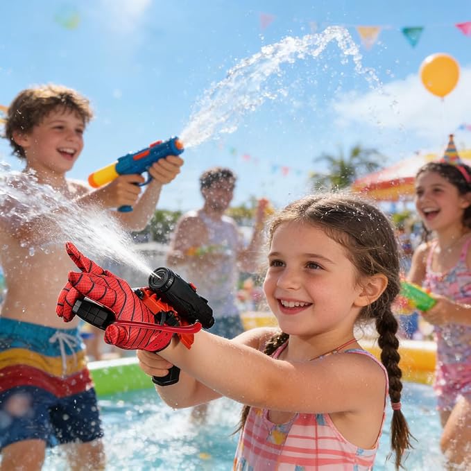 Superhero Web Shooter Water Toy Set with Role Play Glove, 2-in-1 Outdoor Water Blaster & Dart Launcher for Kids Summer Pool Beach Backyard Play