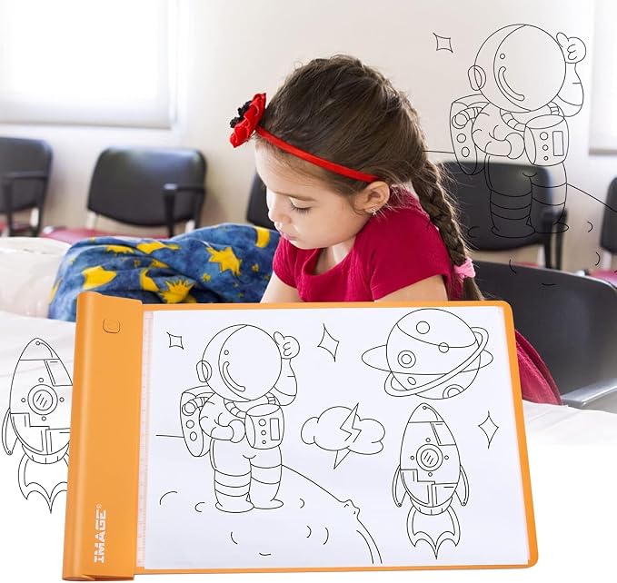 IMAGE Light Up Tracing Pad for Kids Drawing Tablet Board Children Portable Art Christmas Gift for Boys Girls Ages 6+ (Includes 10 Traceable Sheets and Two Clips), Durable & Fun Creative Toy(Orange)