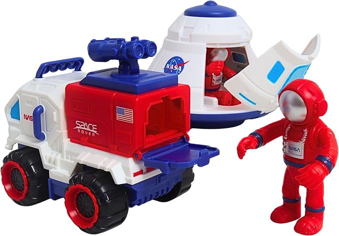 Space Adventure Space Capsule Playset with Light-Up Door, Lunar Rover & 2 Astronaut Figures, Plastic Space Toy & Collectible for Kids Ages 3+