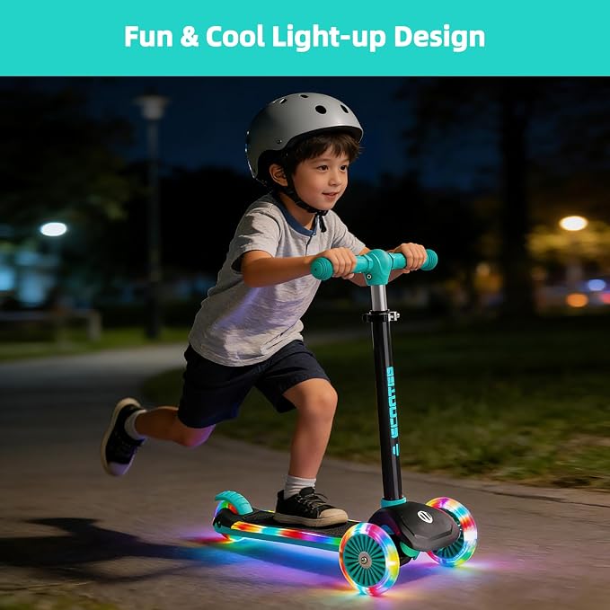 KORIMEFA Scooter for Kids Ages 3-8 with Light-Up Wheels & Deck, 3-Wheel Toddler Scooter with Adjustable Height, Anti-Slip Deck, Lean-to-Steer