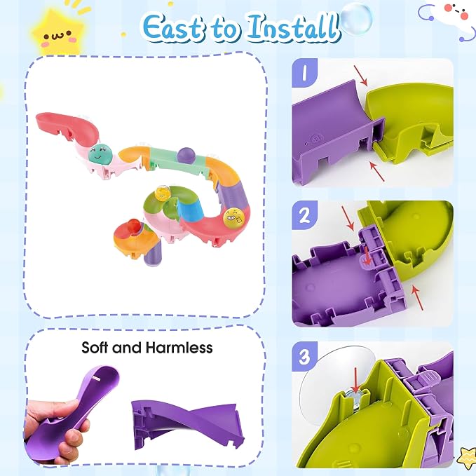 taseyok Toddler Bath Toys, Bathtub Toys Ball Slide Track, DIY Shower Toys with Suction Cups, Christmas Birthday Bath Fun Time Gifts Toys for Girls and Boys Age 2 3 4 5 6
