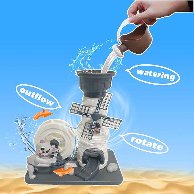 Beach Toy Set,12 Piece Sand Toys Cartoon Windmill Hourglass Toy, Includes Two Shovels, Water Bucket, Watering Can, Animal Tools Toys, Beach Toys Suitable for Children Aged 3-13