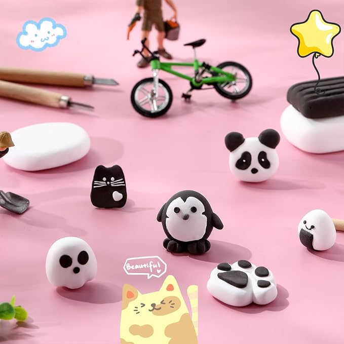 WinnerWhy 72 Pcs 38oz Air Dry Clay Modeling Magic Ultra Light Modeling Clay for Kids DIY for Sculpting Air Dry School Gift(White, Black)