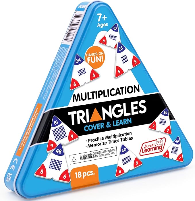 Junior Learning: Multiplication Triangles - Cover & Learn, Memorize Multiplication-Division Equations, Color-Coded Visual Math Manipulative, Melamine