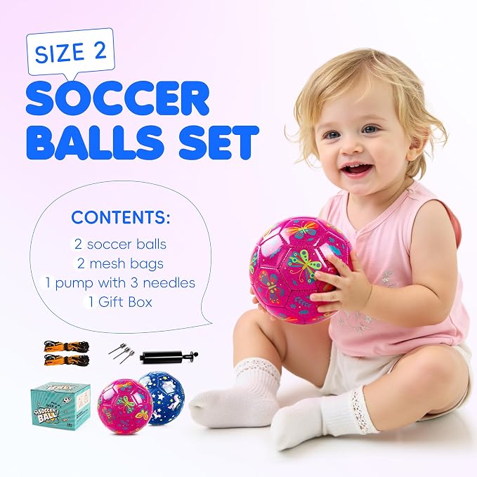 INPODAK Soccer Ball Size 3 Size 2 for Toddlers Kids 1-3 3-8, 1 or 2 Pack Cartoon Small Dinosaur Unicorn Soccer Ball Gifts for Girls Boys, Indoor Outdoor Sports Play Toys Birthday Gifts with Pump