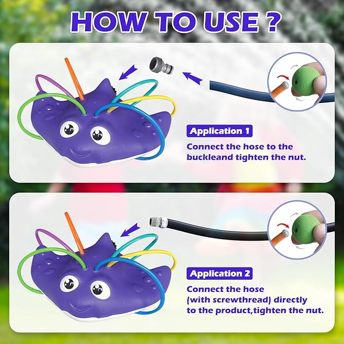 Kids Water Sprinkler Toy, Manta Ray Outdoor Splash Sprinkler with Wiggling Water Tentacles, Fun Backyard Summer Water Toy for Toddlers, Boys and Girls, Easy Garden Hose Connection