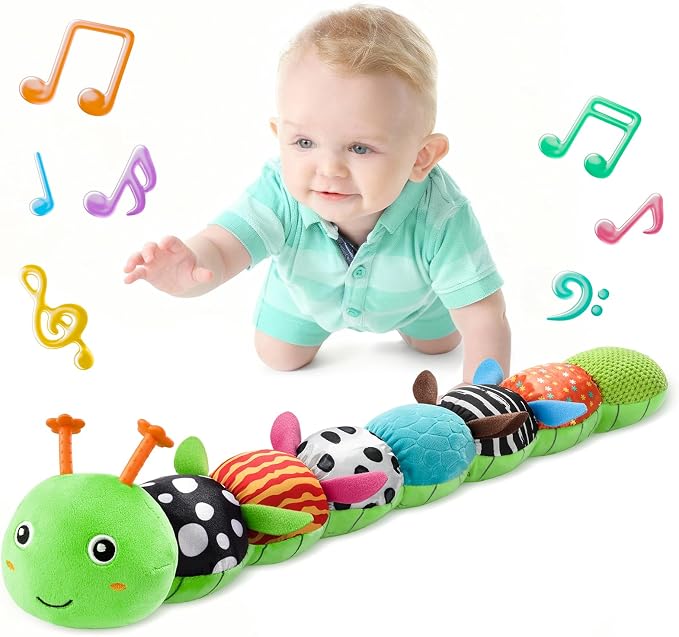 LIGHTDESIRE Baby Toys 6-12 Months Musical Caterpillar,Stuffed Animals Infant Toys 0-6 Months Sensory Toy with Ruler Design,Crinkle&Ring Bell,Baby Teething Toys Tummy Time Birthday Shower Gifts