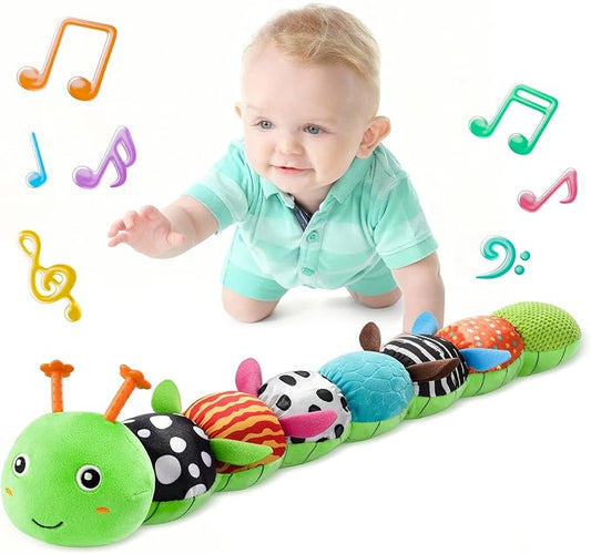 LIGHTDESIRE Baby Toys 6-12 Months Musical Caterpillar,Stuffed Animals Infant Toys 0-6 Months Sensory Toy with Ruler Design,Crinkle&Ring Bell,Baby Teething Toys Tummy Time Birthday Shower Gifts