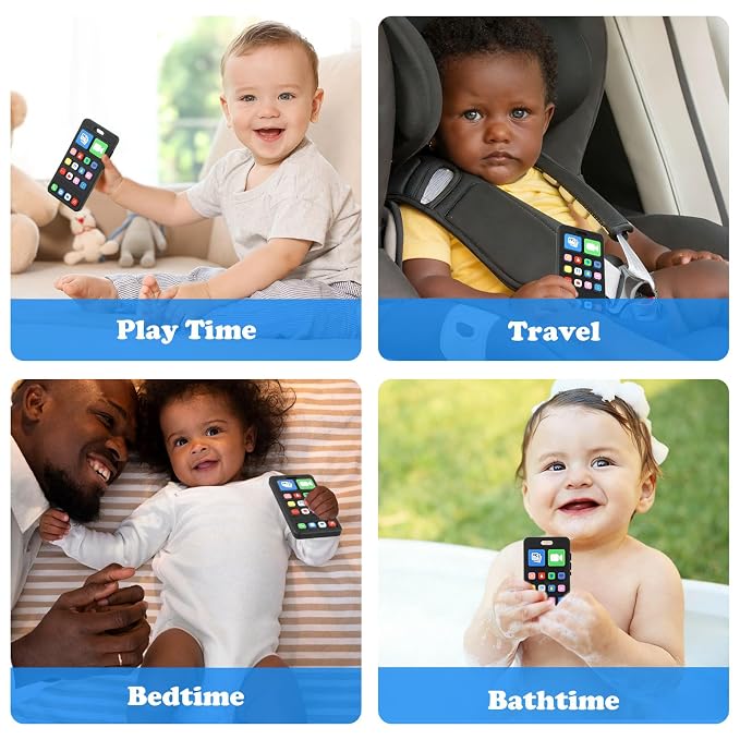 Baby Teether Toy Play Phone and TV Remote Control Shape Teething Toys for Babies 3-24 Months, Chew Toys for Infants Teething Relief, Freezer BPA Free