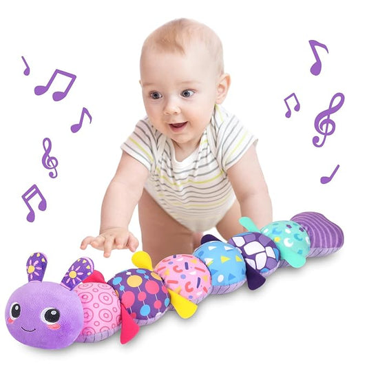 KMUYSL Baby Sensory Caterpillar Toys for 0-6 6-12 Months, Soft Plush Activity Toy with Crinkle, Rattle & Gentle Music, Tummy Time Toy for Infant Newborn, Early Development Toy Shower Gifts for Baby