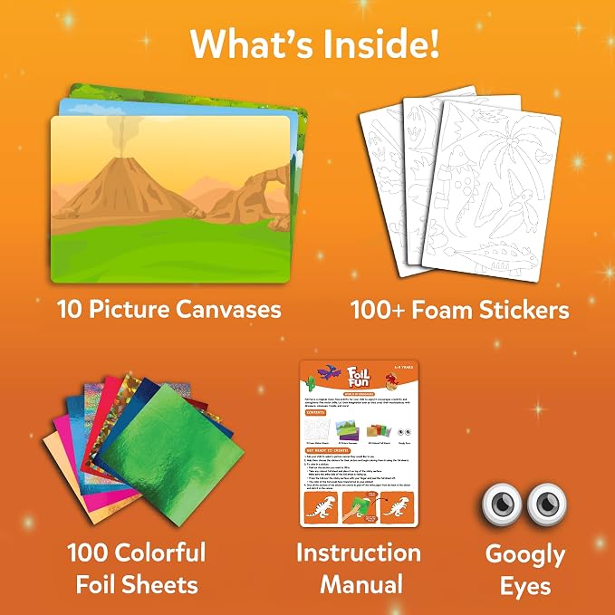 Skillmatics Foil Fun - Dinosaurs, No Mess Art for Kids, Craft Kits & Supplies, DIY Creative Activity, Travel Toys, Gifts for Boys & Girls Ages 4, 5, 6, 7, 8, 9