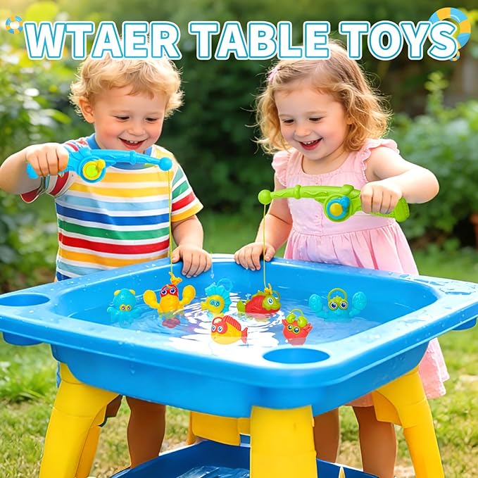 Toddler Bath Toys for Kids Ages 1-3, Mold Free Bathtub Pool Water Table Toys with Pole Rod Net & Plastic Floating Fishes, Outdoor Water Toys for Kids Toddlers Birthday Gifts Aged 2-4 3-5 4-8