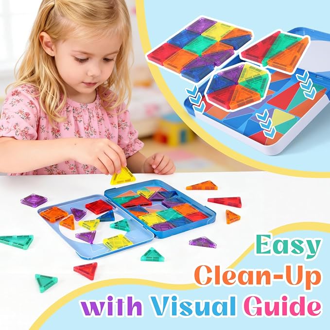 Magnetic Tiles Mini Travel Set with Case - Portable Magnetic Blocks Building for On-the-Go Play, Montessori STEAM Educational Sensory Toddler Toys for Boys Girls Ages 3+