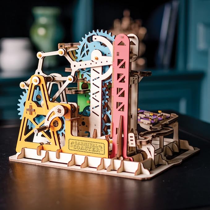 MindWare Gearjits: Carnival Marble Coaster – Wooden Puzzle Marble Run Set for Adults and Kids Ages 12 & Up