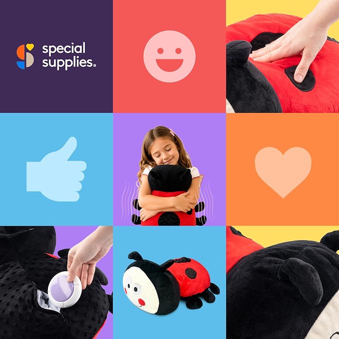 Special Supplies Ladybug Sensory Vibrating Pillow, Pressure Activated for Kids and Adults, Plush Minky Soft with Textured Therapy Stimulation Bumps