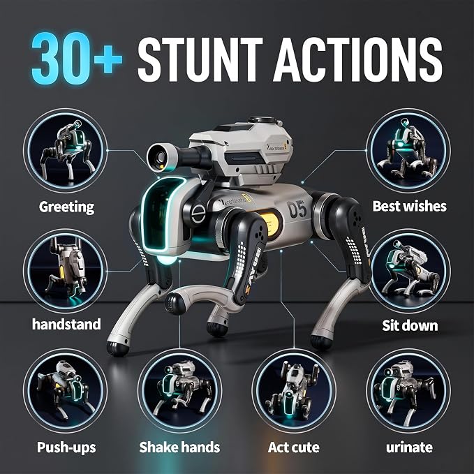 Remote Control Robot Dog Toy with Safe Soft Projectile Launcher, Upgraded Stable RC Smart Puppy with 30+ Stunts, Smart Programmable Interaction, Screen-Free STEM Gift for Kids Age 6-12(White)