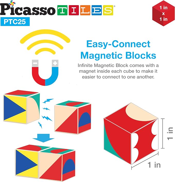 PicassoTiles Infinite Magnetic Puzzle Magic Cube Easy-Connect Brain Teaser Toy Set Magnet Pattern Block Matching Toys Free Ideabook 150+ Inspirations STEM Learning Kids Boys&Girls Age3+ PTC25