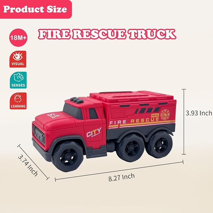 Aigitoy Toddler Car Toys for 1-3 Year Old, Red Fire Rescue Truck, BPA Free, Phthalates Free, PVC, Recycled Plastic, Construction Truck, Kids Outdoor Toys, Christmas Birthday Gifts for Boys Girls