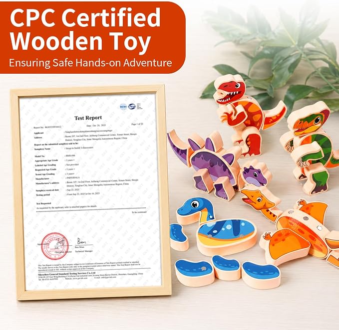 INIFEIDALA Magnetic Wooden Dinosaur Building Blocks,Take Apart STEM Montessori Educational Toy,Fine Motor Skills Development Ages 3-6,Hand-Eye Coordination