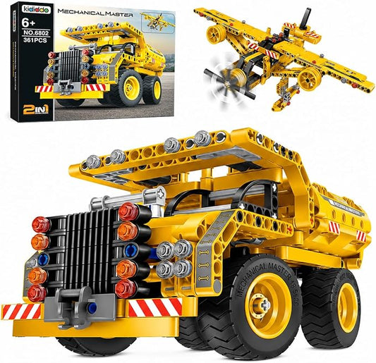Kididdo STEM Building Toy for Boys 8-12 Build a Dump Truck or Airplane 2 in 1 Construction Engineering Kit (361 Pcs) Educational STEM Toy Set for Kids Popular Gift for Boys Ages 6-12 + Years Old