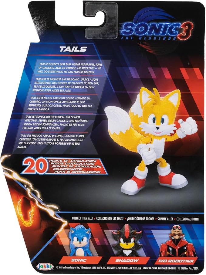 Sonic 3 Movie Action Figures 5-Inch Tails Collector Toy Figure, Highly Articulated for Boys Girls - Officially Licensed Sonic The Hedgehog 3 Movie Product