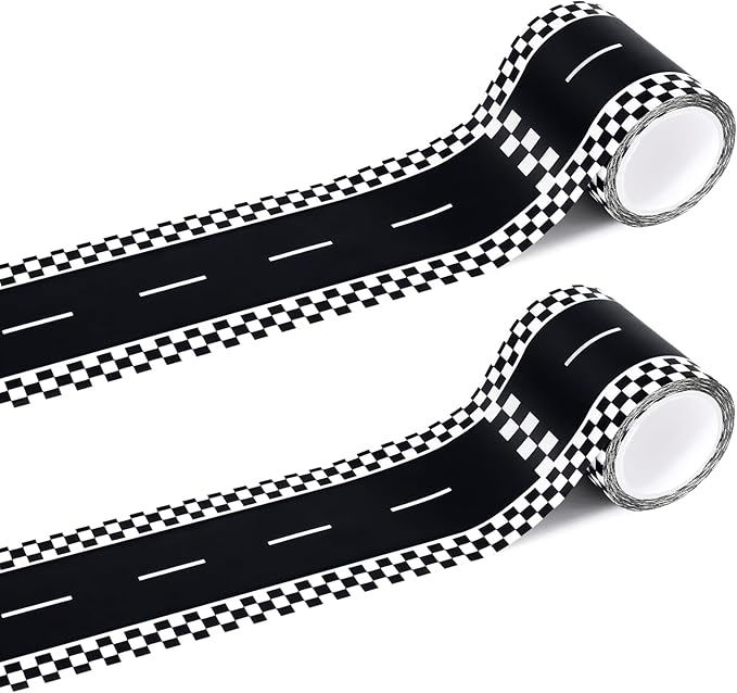 WNINK 2 Rolls Black Race Track Tape, Kids Race Car Stickers, Race Car Track Decorations, 2.4 Inch Wide, 2 X 33 FT Long, Easy Tear, No Residue for Kids Birthday Gift and Racing Party Decoration