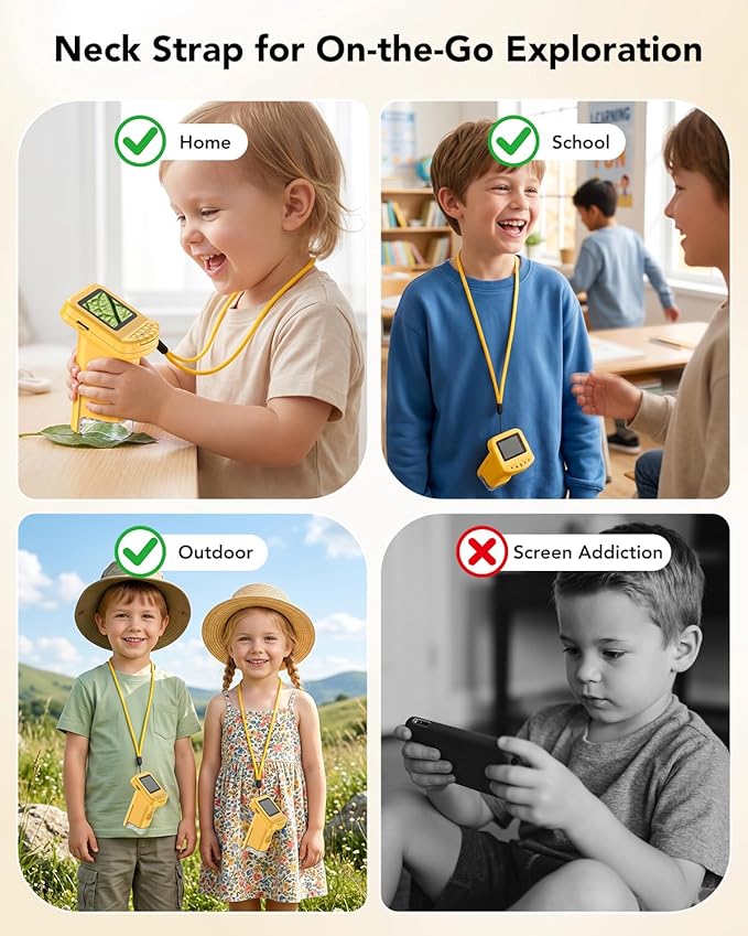 1200X Handheld Microscope for Kids, Portable Kids Microscope HD Screen Video Record, Pocket Digital Microscope STEM Educational Toys, Birthday Gifts for Ages 6-12 Boys Girls