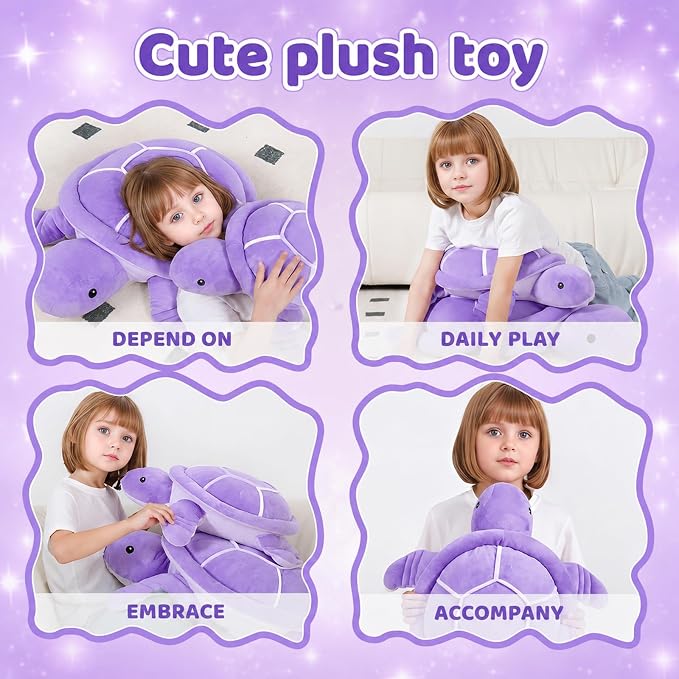 Dalmao 22 Inch Purple Sea Turtle Stuffed Animal, Big Soft Ocean Purple Turtle Large Plushie Body Pillow for Kids, Boys, Girls, Girlfriend, Birthday