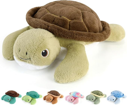 gnomantic Turtle Weighted Stuffed Animals - 22 Inch 4.5 Pounds Weighted Plushies Sea Turtle Stuffed Animal - Big Tortoise Plush - Cute Plush Toys Gifts for Kids & Adults (Olive Green)