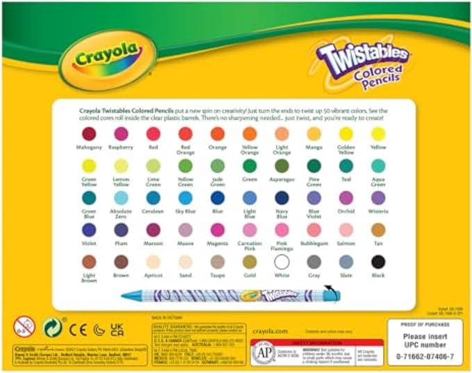 Crayola Twistables Colored Pencil Set (50ct), Cool Back to School Supplies for Kids, No Sharpen Colored Pencils for Girls & Boys, 4+ [Amazon Exclusive]