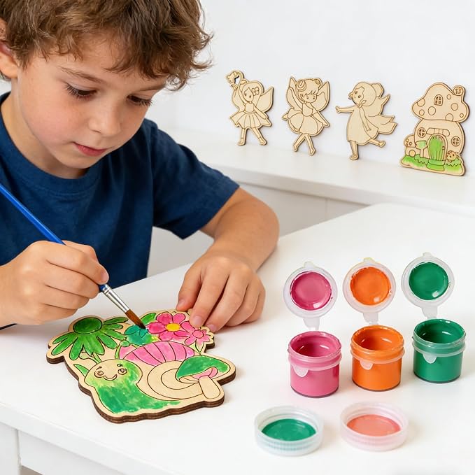 Xvvti 12PCS Fairy Party Favors- DIY Fairy Wood Painting Kits with Art Supplies – Fun Thank You Gifts, Birthday Party& Goodie Bag Stuffer