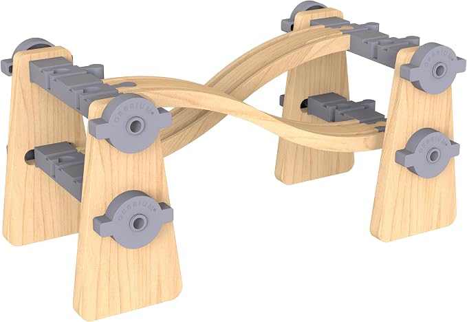 Wooden Train Tracks Accessories Build & Play Construction Set 68PCS Modular Railway STEM Toys Track Expansion Pack #2 with Parallel Tracks Adjustable Columns Elevated Station Compatible Thomas Brio
