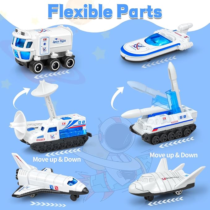 7PCS Diecast Space Toys with Astronaut Figure, 1:64 Scale Rocket Ship, Explore, Space Shuttle Toys for Kids 3-5 6 7 8 Spaceship Rocket Toy Playset for Boys Birthday Easter Gifts