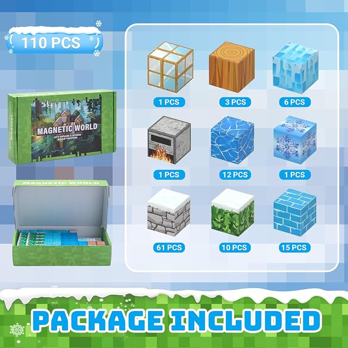 110PCS Magnetic Building Blocks for Kids 3-8 | Super Strong Magnets, Frozen World STEM Educational Magnet Cubes, Non-Toxic Sensory Play, for Boys & Girls