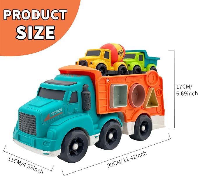 Aigitoy 3 Pcs Toddler Car Toys for 1-3 Years Old, Construction Vehicle Toys Carrier Tuck Set Includes Dump Truck, Mixer Cement, Shape Sorter, No BPA, Phthalates, PVC, Christmas Birthday Gifts for Kids